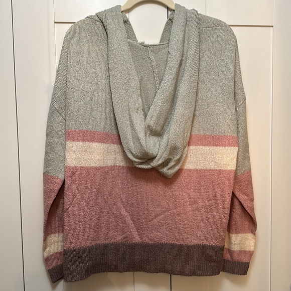 Hooded Sweater V Neck Multi Color Sz MED Oversized - Picture 2 of 3